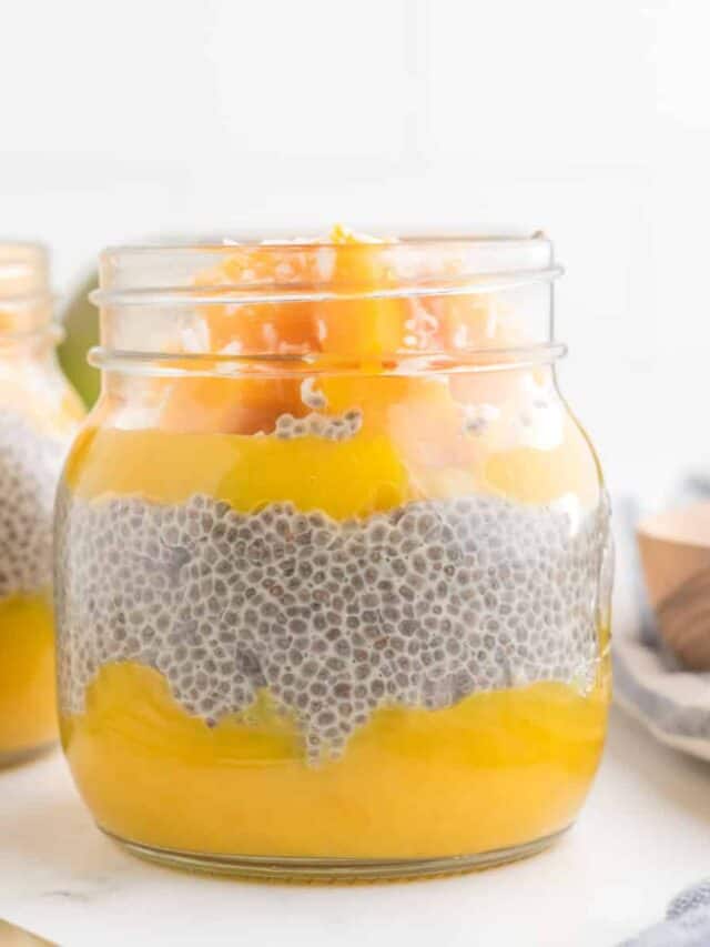 mango chia pudding in a jar.
