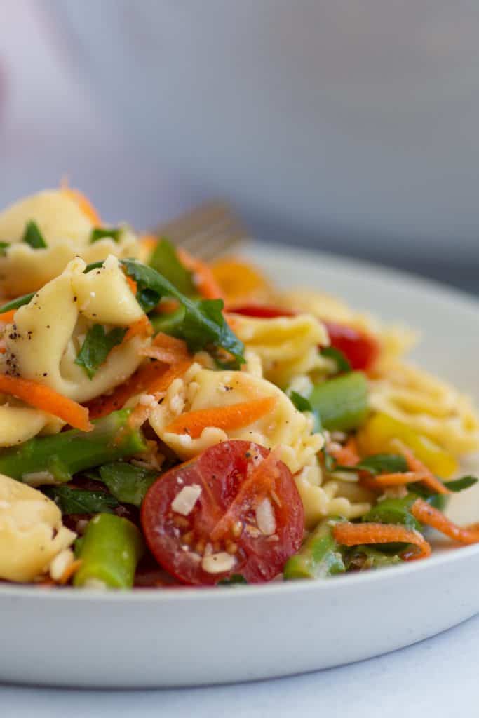 Pasta tortellini salad close up