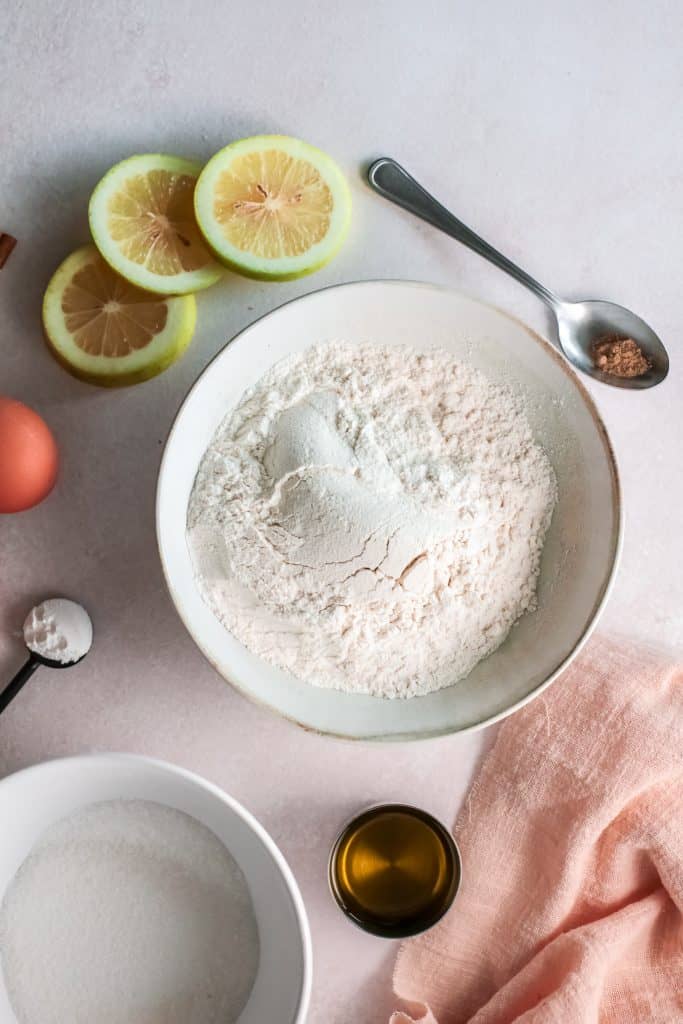 Flour and sugar in bowl top view