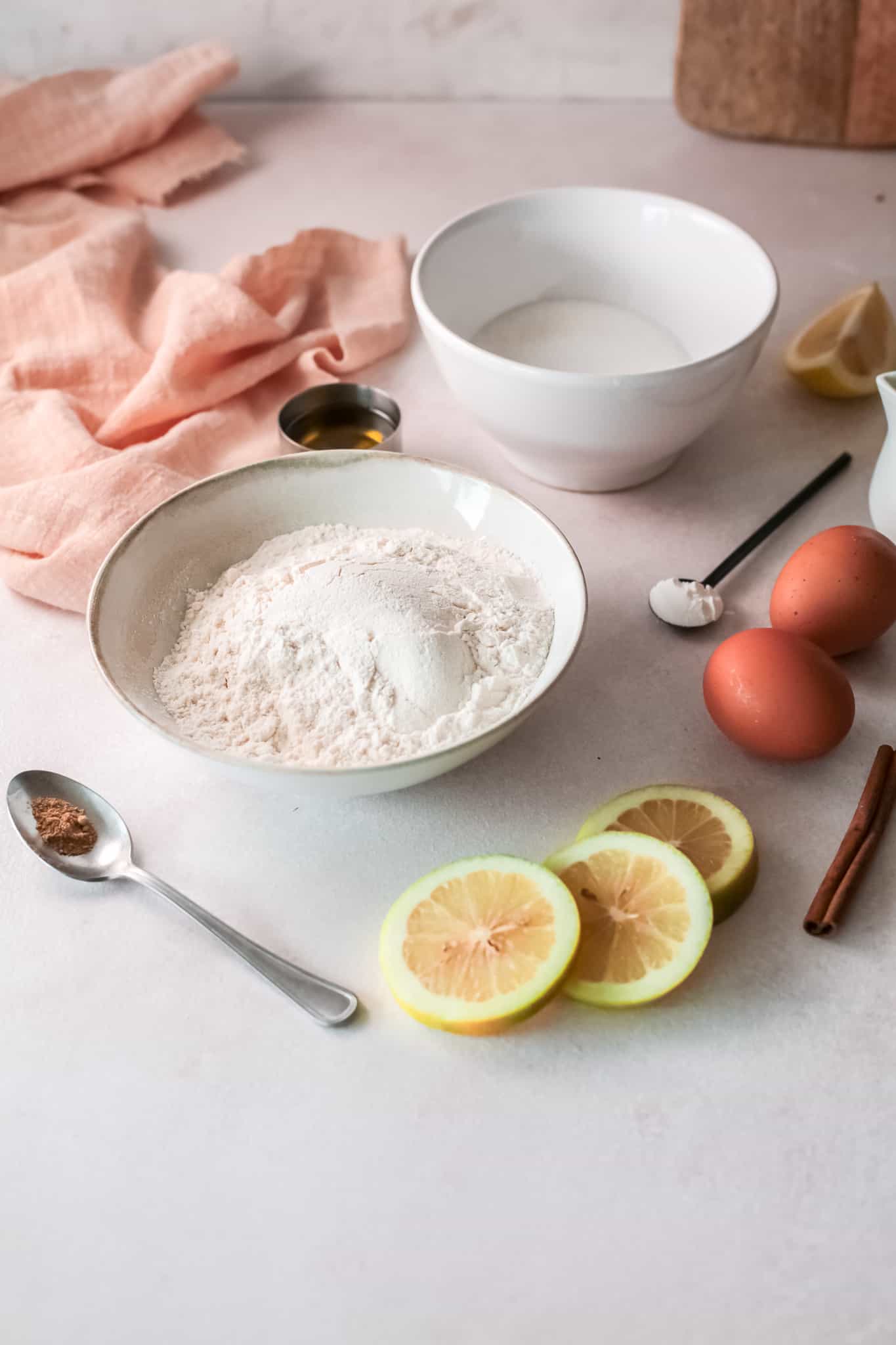 Flour and sugar in a mixing bowl