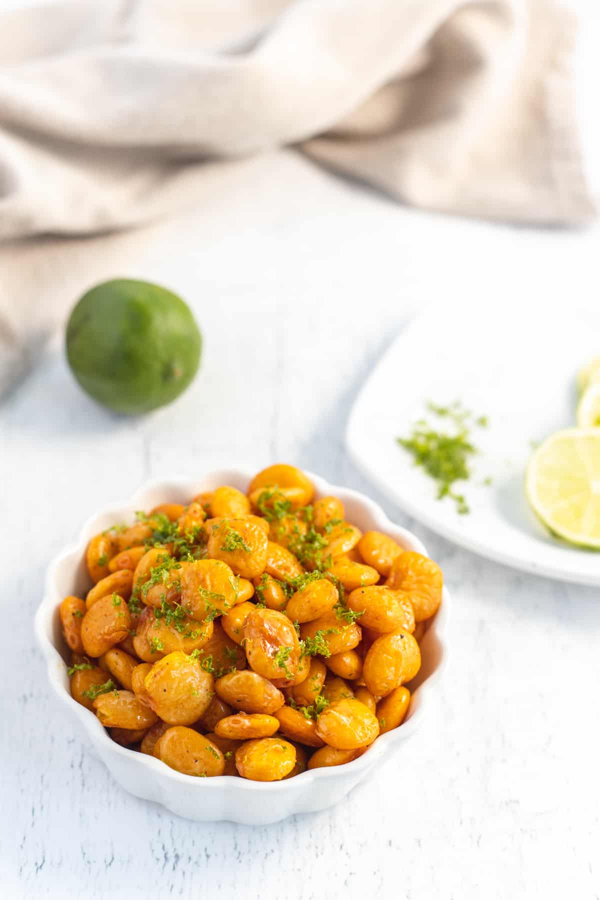 Cooked Lupini Beans with Lime Zest on Top