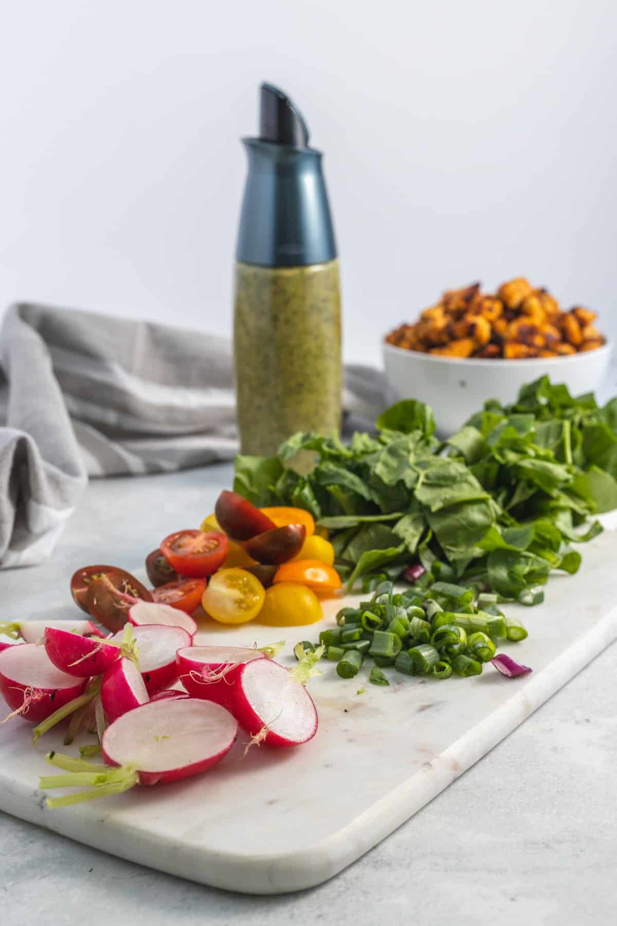 Preparation of the vegetables, on a cutting board