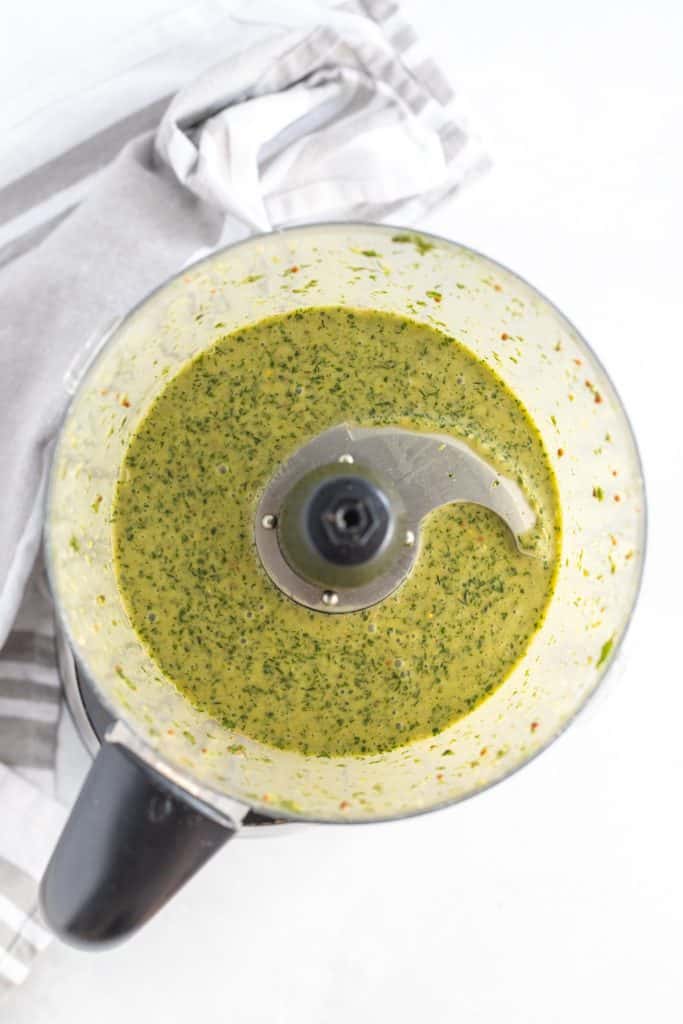 the dressing in the blender with a smooth texture 