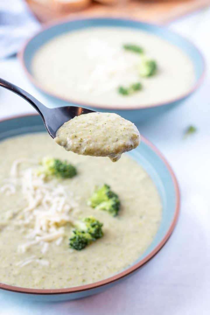 Tablespoon with Healthy broccoli Cheddar Soup
