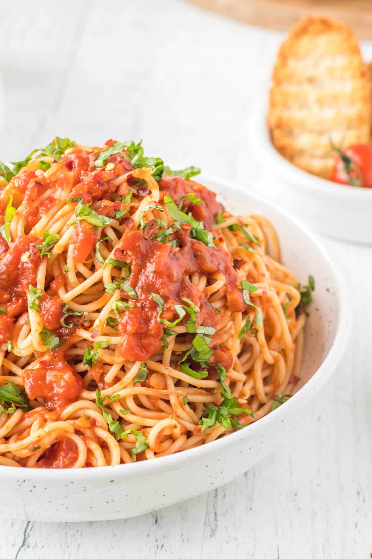 Close up of the serve spaghetti bolognese
