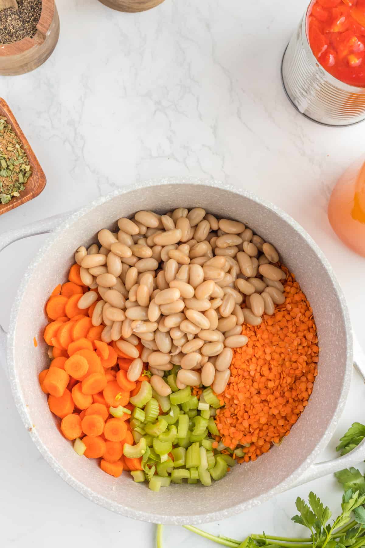 Add the vegetables to the soup.
