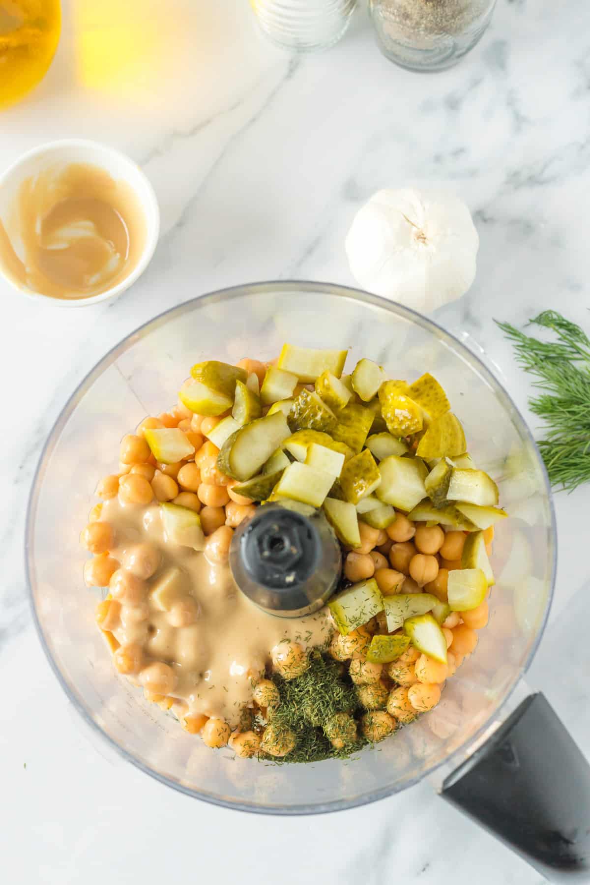 ingredients in the food processor ready to be mix.