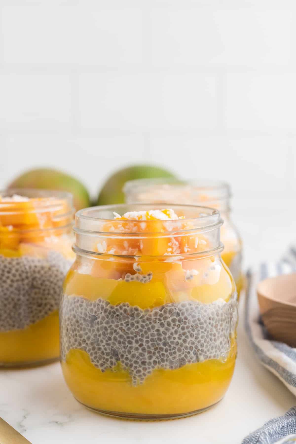 mango chia pudding in a jar.