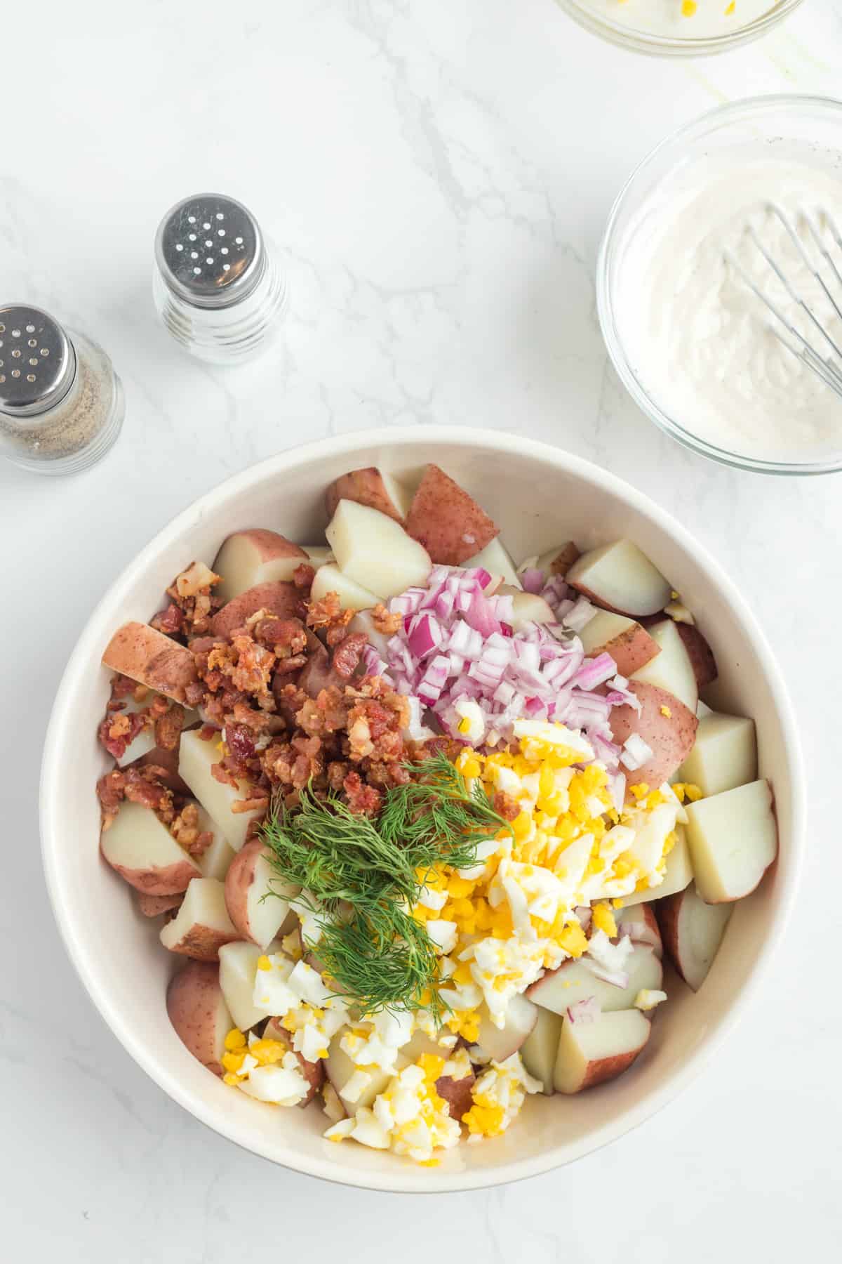 all in the ingredients in a bowl ready to be mix.