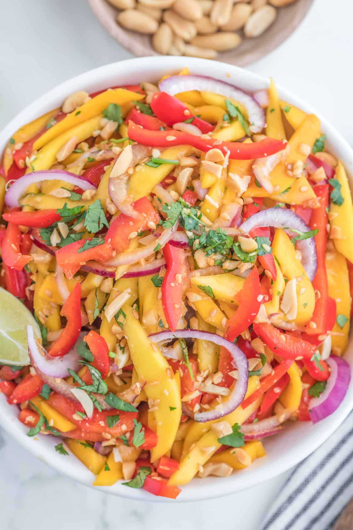 thai mango salad close up.
