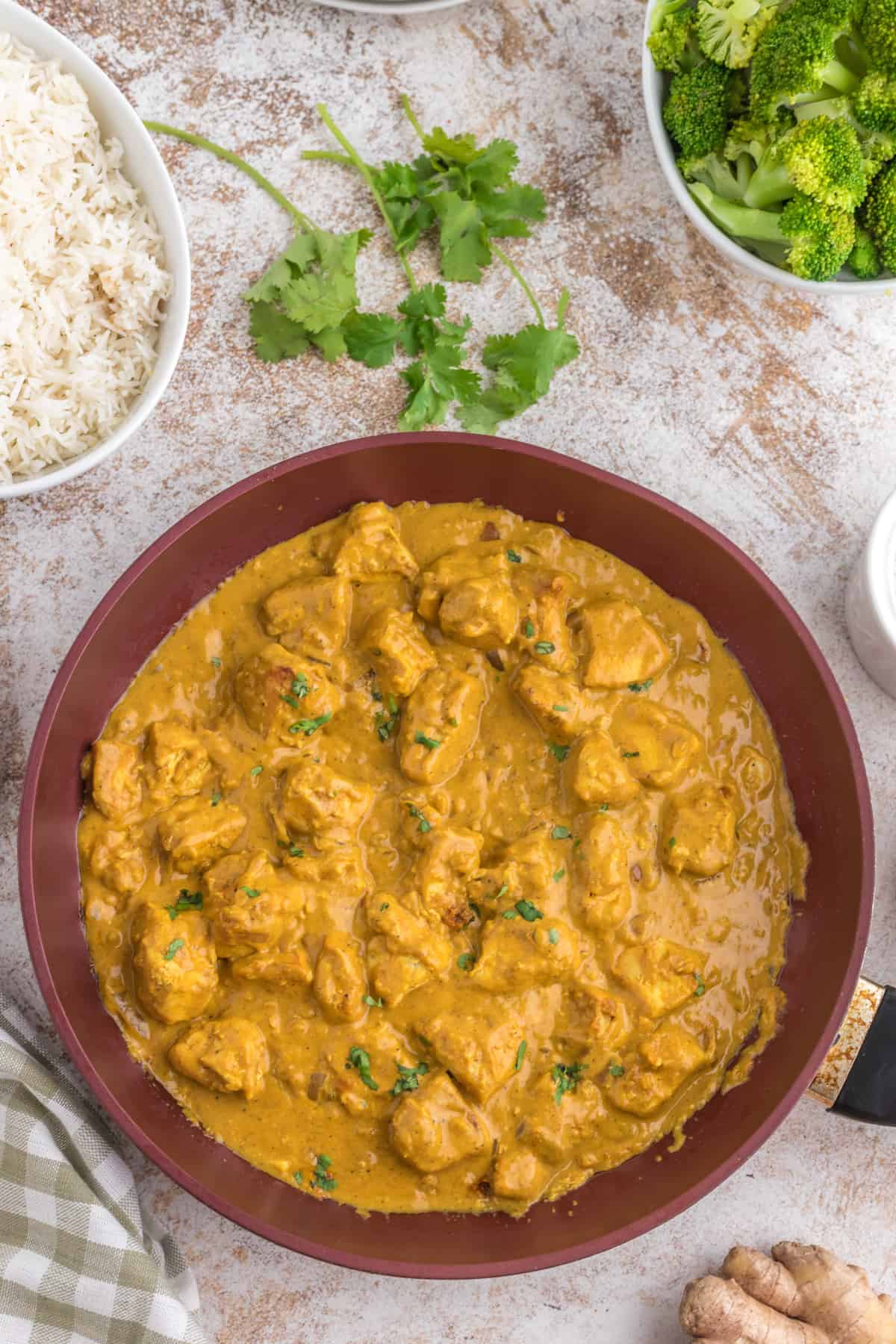 Butter Chicken Pumpkin Curry in a skillet top view