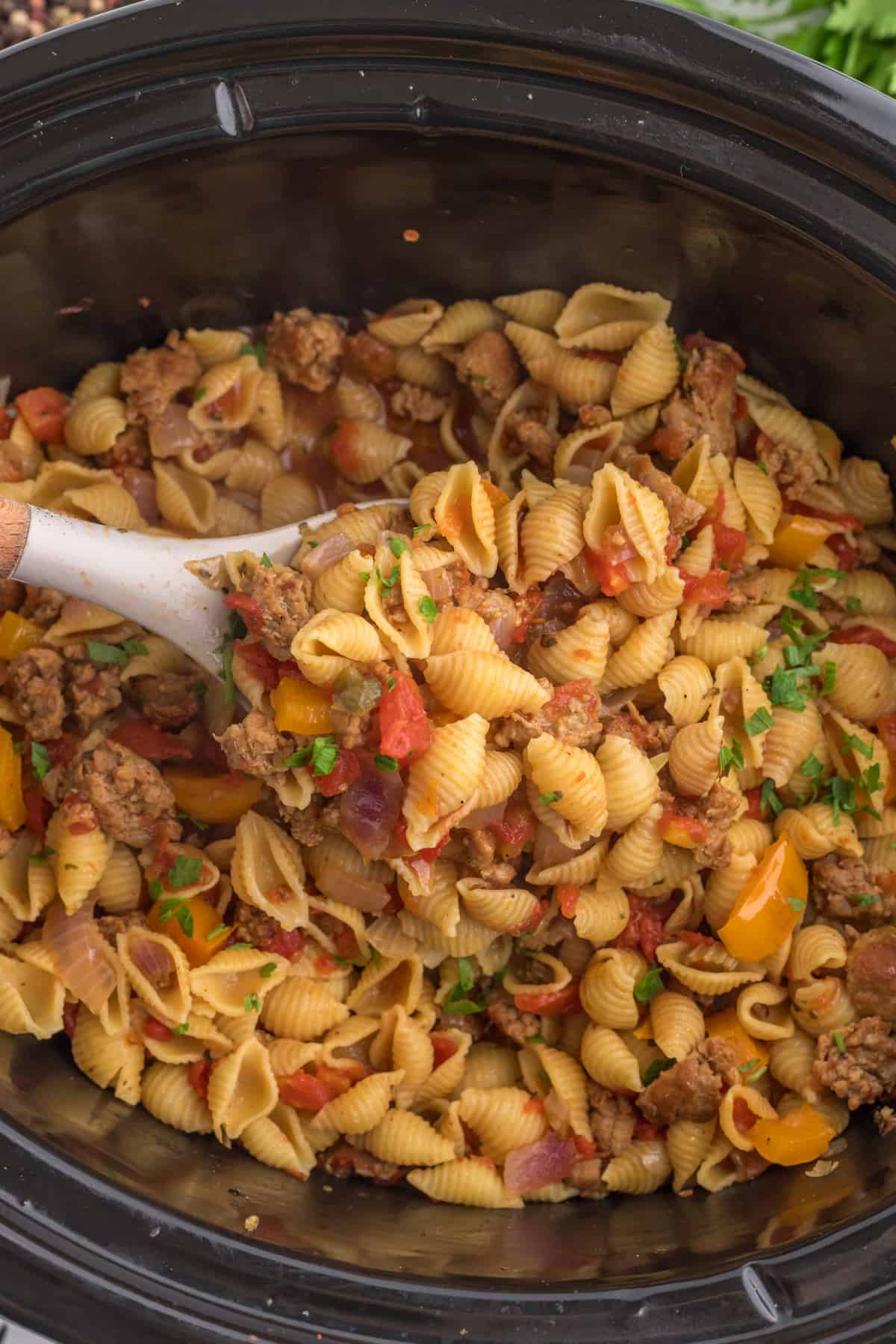 Spoonfull of the Ground Pork Slow Cooker Casserole.