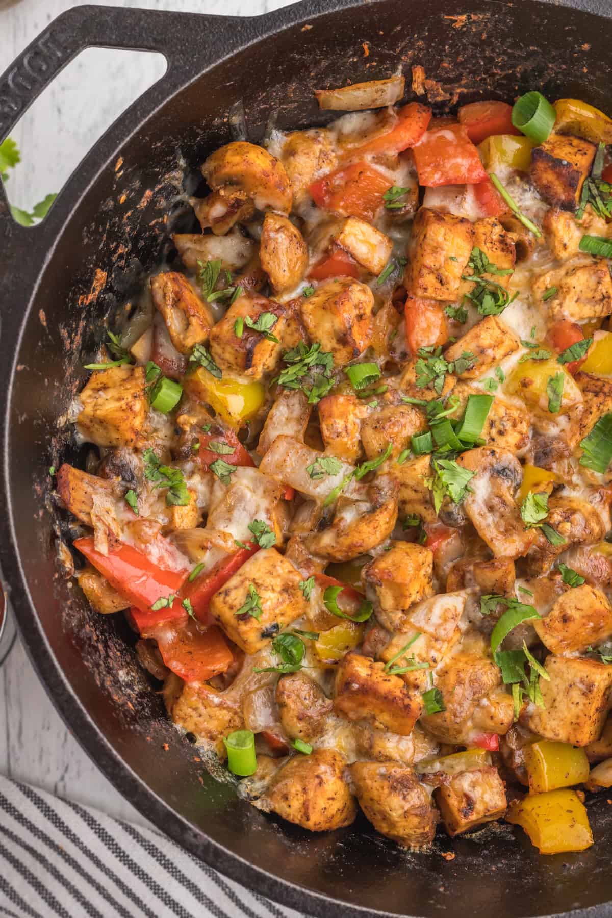 Tofu Casserole in a cast iron.