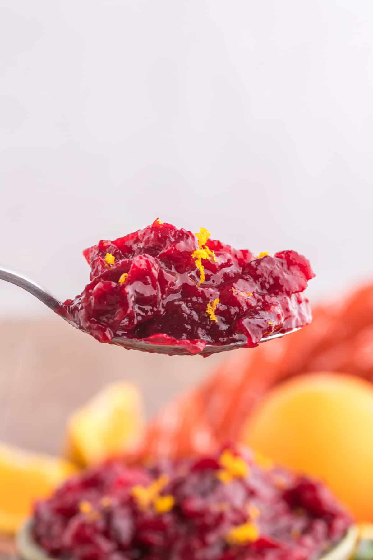 Serving spoon with cranberry sauce.