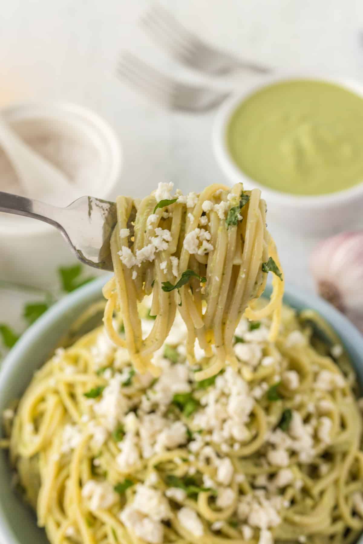 fork with Mexican Green Spaghetti.