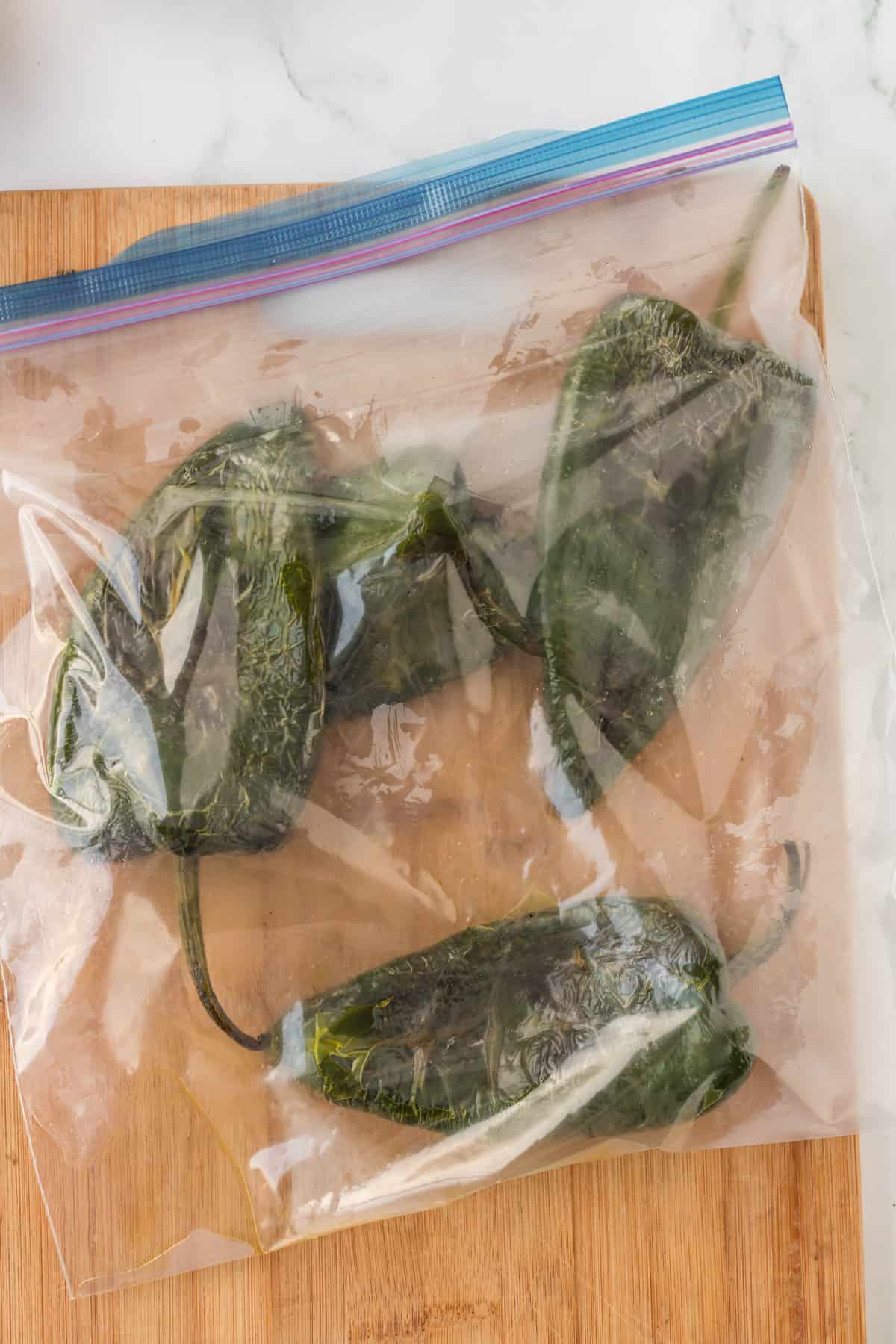 poblano pepper in a plastic bag.